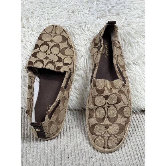 Coach Mellow Shoes Womens Size 9M Tan Signature Canvas Espadrille Slip On Flats - Picture 1 of 8